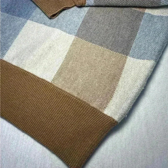 Cynthia Rowley Plaid Crew Neck Sweater - Blue, Cream, Brown- Women’s Size Large - Picture 12 of 13